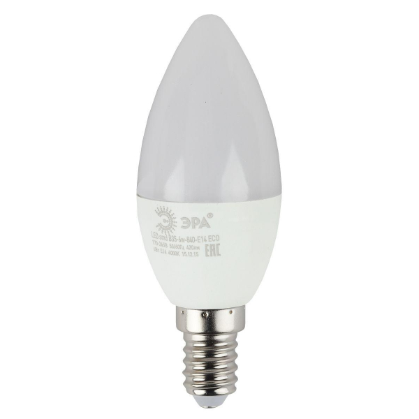Лампа светодиодная ЭРА E14 6W 4000K матовая LED B35-6W-840-E14 R Б0051057 Лампа светодиодная ЭРА E14 6W 4000K матовая LED B35-6W-840-E14 R Б0051057