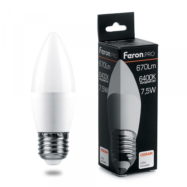 Лампа светодиодная Feron Pro E27 7,5W 6400K матовая LB-1307 38058 Лампа светодиодная Feron Pro E27 7,5W 6400K матовая LB-1307 38058
