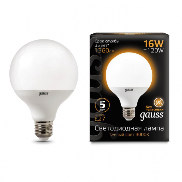 Лампа светодиодная Gauss E27 16W 3000K матовая 105102116 Лампа светодиодная Gauss E27 16W 3000K матовая 105102116