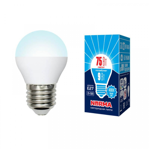 Лампа светодиодная E27 9W 4000K матовая LED-G45-9W/NW/E27/FR/NR UL-00003828 Лампа светодиодная E27 9W 4000K матовая LED-G45-9W/NW/E27/FR/NR UL-00003828