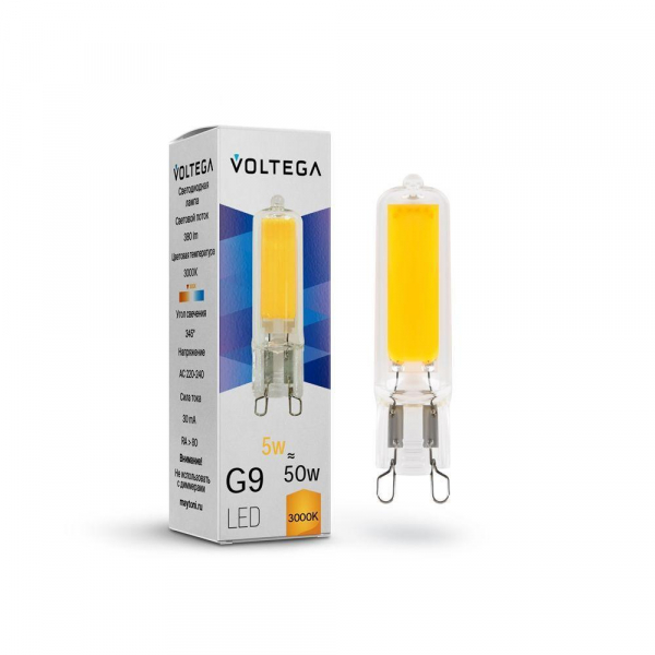 Лампа светодиодная Voltega G9 5W 3000К прозрачная VG9-K2G9warm5W 7181 Лампа светодиодная Voltega G9 5W 3000К прозрачная VG9-K2G9warm5W 7181