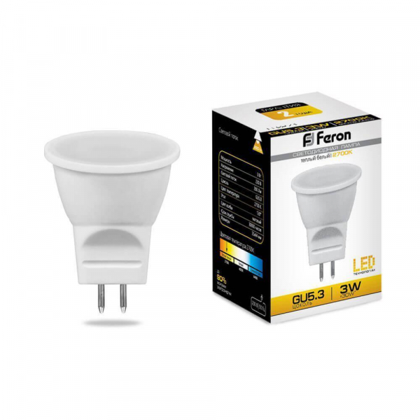 Лампа светодиодная Feron G5.3 3W 2700K матовая LB-271 25551 Лампа светодиодная Feron G5.3 3W 2700K матовая LB-271 25551