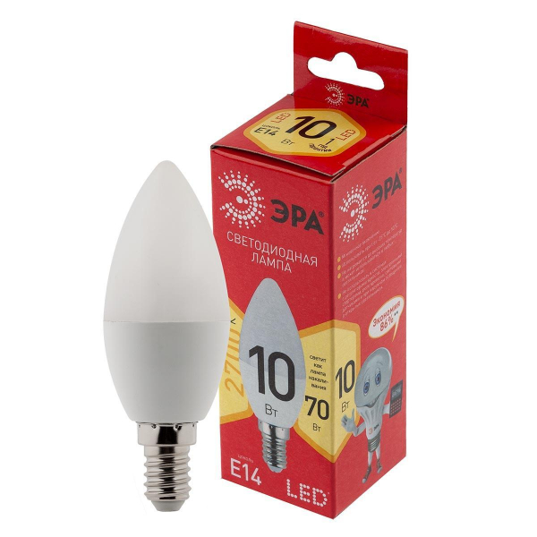 Лампа светодиодная ЭРА E14 10W 2700K матовая LED B35-10W-827-E14 RБ0049641 Лампа светодиодная ЭРА E14 10W 2700K матовая LED B35-10W-827-E14 RБ0049641