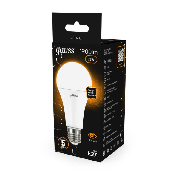 Лампа светодиодная Gauss E27 22W 3000К матовая 102502122