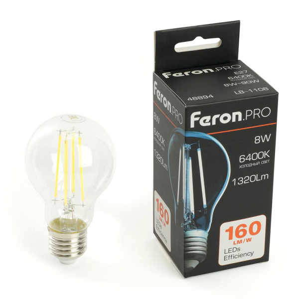 Лампа светодиодная Feron.PRO LB-1108 Шар E27 1320LM 8W 175-265V 6400K 48894 Лампа светодиодная Feron.PRO LB-1108 Шар E27 1320LM 8W 175-265V 6400K 48894