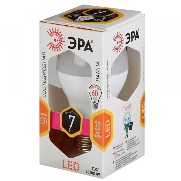 Лампа светодиодная ЭРА E27 7W 2700K матовая LED A60-7W-827-E27 Б0029819 Лампа светодиодная ЭРА E27 7W 2700K матовая LED A60-7W-827-E27 Б0029819