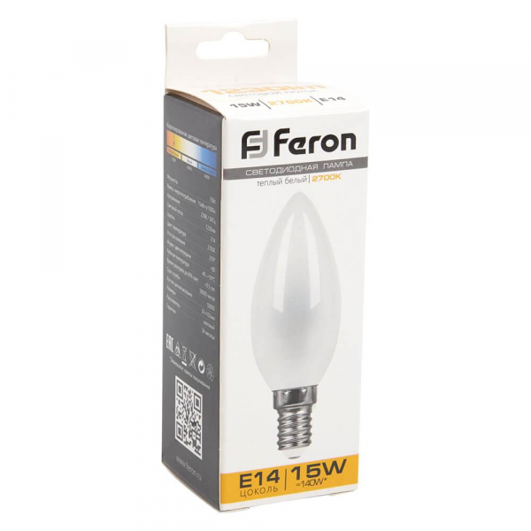 Лампа светодиодная Feron E14 15W 2700K Свеча Матовая 38255 Лампа светодиодная Feron E14 15W 2700K Свеча Матовая 38255