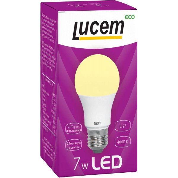 Лампа светодиодная Lucem E27 7W 4000K матовая FLLBL072740L