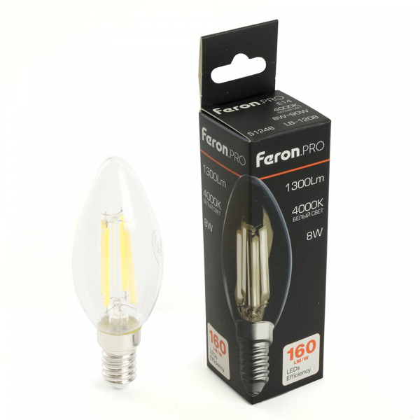 Лампа светодиодная Feron.PRO LB-1208 Свеча E14 1300LM 8W 175-265V 4000K 51248 Лампа светодиодная Feron.PRO LB-1208 Свеча E14 1300LM 8W 175-265V 4000K 51248