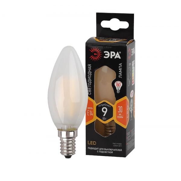 Лампа светодиодная ЭРА E14 9W 2700K матовая F-LED B35-9w-827-E14 frost Б0046992 Лампа светодиодная ЭРА E14 9W 2700K матовая F-LED B35-9w-827-E14 frost Б0046992