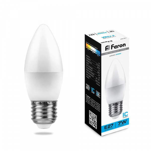 Лампа светодиодная Feron E27 7W 6400K Свеча Матовая LB-97 25883 Лампа светодиодная Feron E27 7W 6400K Свеча Матовая LB-97 25883