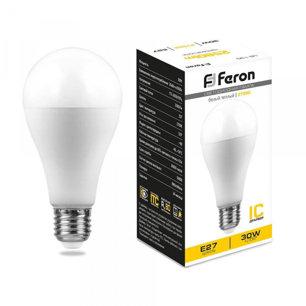 Лампа светодиодная Feron E27 30W 2700K матовая LB-130 38194 Лампа светодиодная Feron E27 30W 2700K матовая LB-130 38194