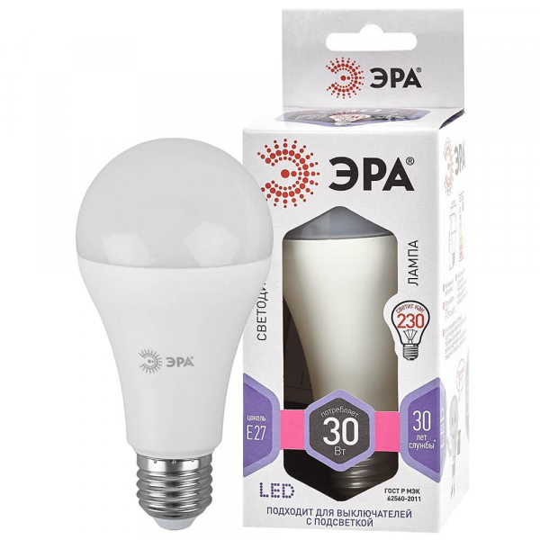 Лампа светодиодная ЭРА E27 30W 6000K матовая LED A65-30W-860-E27 Б0048017 Лампа светодиодная ЭРА E27 30W 6000K матовая LED A65-30W-860-E27 Б0048017