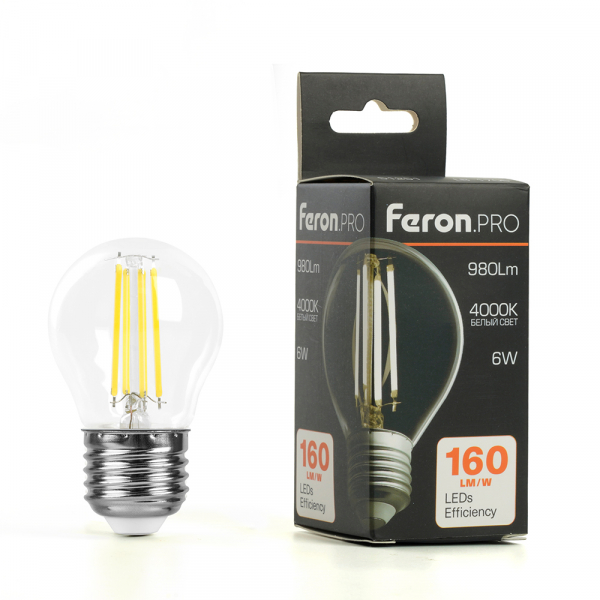 Лампа светодиодная Feron.PRO LB-1706 Шарик E27 980LM 6W 175-265V 4000K 51251 Лампа светодиодная Feron.PRO LB-1706 Шарик E27 980LM 6W 175-265V 4000K 51251