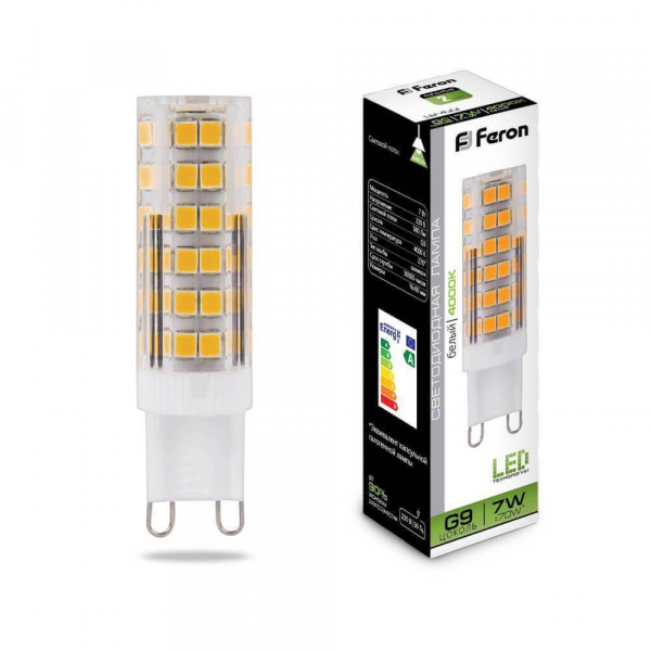 Лампа светодиодная Feron G9 7W 4000K прозрачная LB-433 25767 Лампа светодиодная Feron G9 7W 4000K прозрачная LB-433 25767