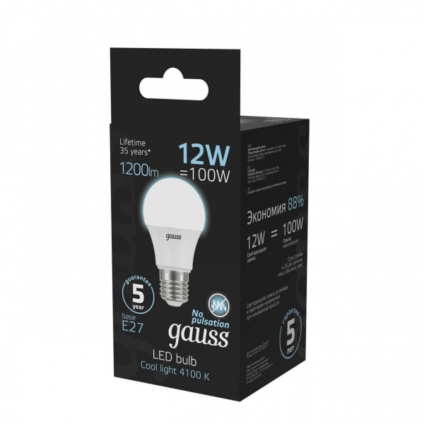 Лампа светодиодная Gauss E27 12W 4100K матовая 102502212 Лампа светодиодная Gauss E27 12W 4100K матовая 102502212