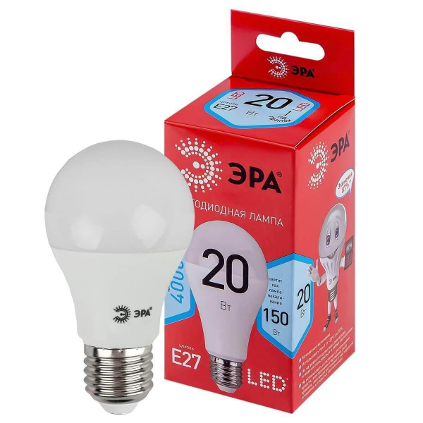 Лампа светодиодная ЭРА E27 20W 4000K матовая LED A65-20W-840-E27 R Б0049637 Лампа светодиодная ЭРА E27 20W 4000K матовая LED A65-20W-840-E27 R Б0049637