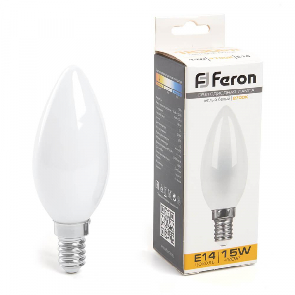 Лампа светодиодная Feron E14 15W 2700K Свеча Матовая 38255 Лампа светодиодная Feron E14 15W 2700K Свеча Матовая 38255