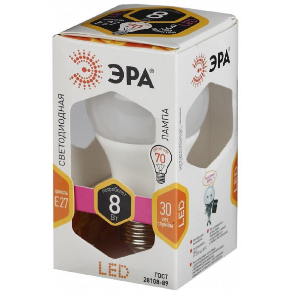 Лампа светодиодная ЭРА LED LED A60-8W-827-E27 Б0020534 Лампа светодиодная ЭРА LED LED A60-8W-827-E27 Б0020534