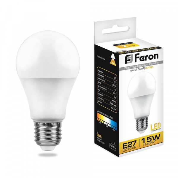 Лампа светодиодная Feron E27 15W 2700K Шар Матовая LB-94 25628 Лампа светодиодная Feron E27 15W 2700K Шар Матовая LB-94 25628