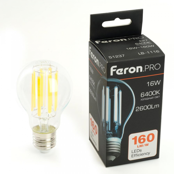 Лампа светодиодная Feron.PRO LB-1116 Шар E27 2600LM 16W 175-265V 6400K 51237 Лампа светодиодная Feron.PRO LB-1116 Шар E27 2600LM 16W 175-265V 6400K 51237