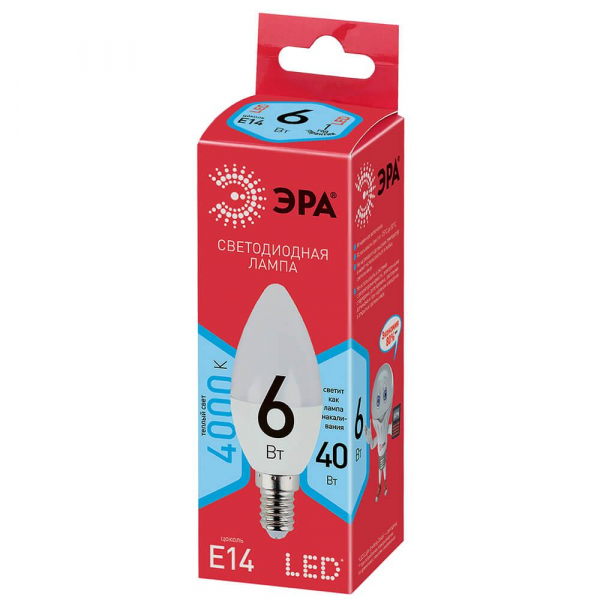 Лампа светодиодная ЭРА E14 6W 4000K матовая ECO LED B35-6W-840-E14 Б0020619 Лампа светодиодная ЭРА E14 6W 4000K матовая ECO LED B35-6W-840-E14 Б0020619