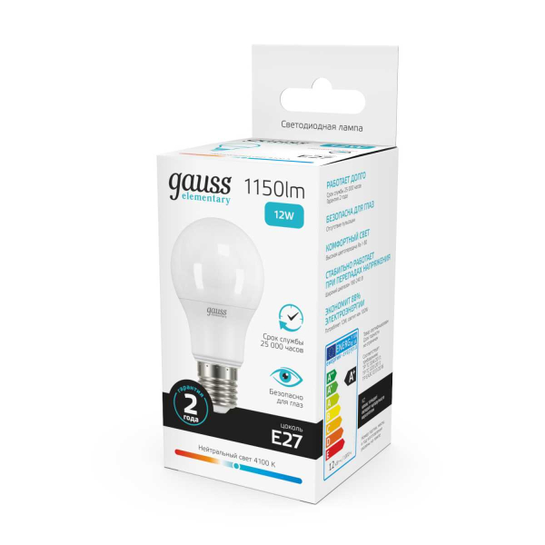 Лампа светодиодная Gauss E27 12W 4100K матовая 23222