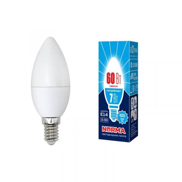 Лампа светодиодная E14 7W 4000K матовая LED-C37-7W/NW/E14/FR/NR UL-00003795 Лампа светодиодная E14 7W 4000K матовая LED-C37-7W/NW/E14/FR/NR UL-00003795