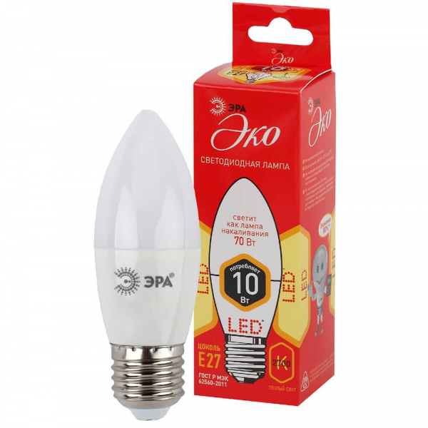 Лампа светодиодная ЭРА E27 10W 2700K матовая ECO LED B35-10W-827-E27 Б0032962 Лампа светодиодная ЭРА E27 10W 2700K матовая ECO LED B35-10W-827-E27 Б0032962