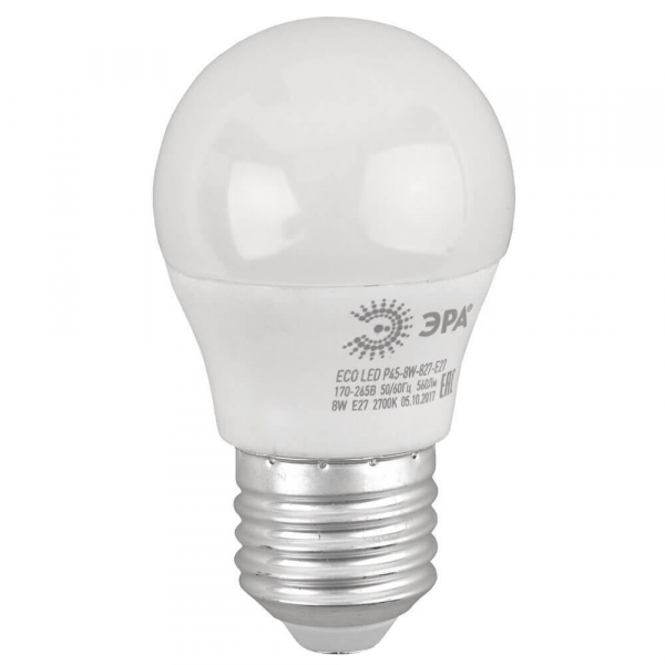 Лампа светодиодная ЭРА E27 8W 2700K матовая ECO LED P45-8W-827-E27 Б0030024 Лампа светодиодная ЭРА E27 8W 2700K матовая ECO LED P45-8W-827-E27 Б0030024