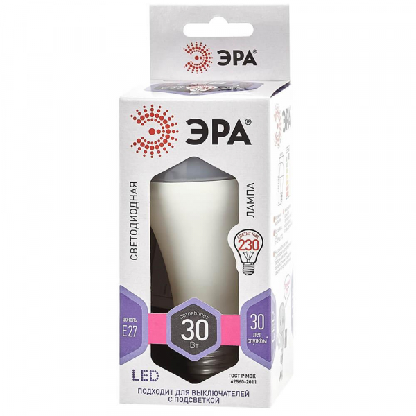 Лампа светодиодная ЭРА E27 30W 6000K матовая LED A65-30W-860-E27 Б0048017 Лампа светодиодная ЭРА E27 30W 6000K матовая LED A65-30W-860-E27 Б0048017