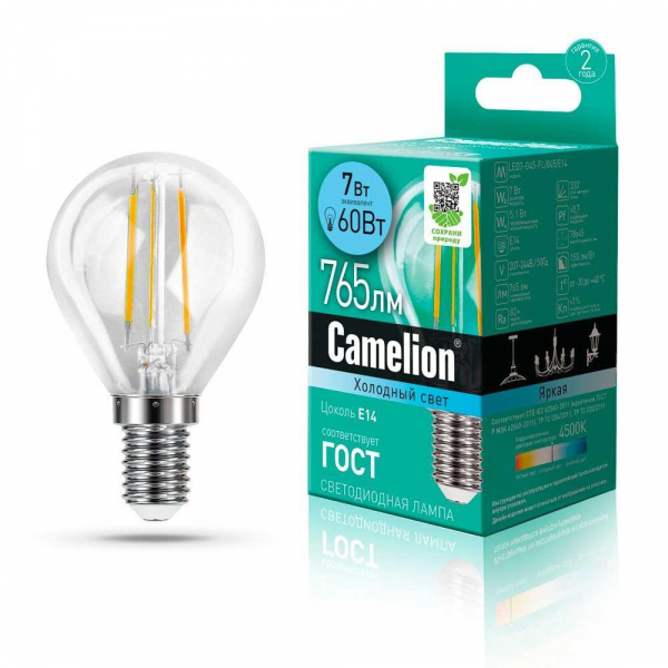 Лампа светодиодная Camelion E14 7W 4500K LED7-G45-FL/845/E14 13458 Лампа светодиодная Camelion E14 7W 4500K LED7-G45-FL/845/E14 13458