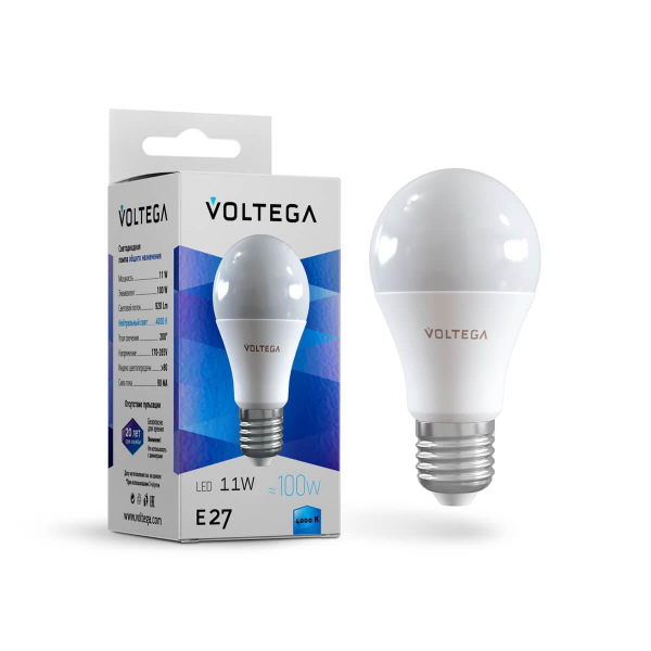 Лампа светодиодная Voltega E27 10.5W 4000К матовая VG2-A2E27cold11W 5738 Лампа светодиодная Voltega E27 10.5W 4000К матовая VG2-A2E27cold11W 5738