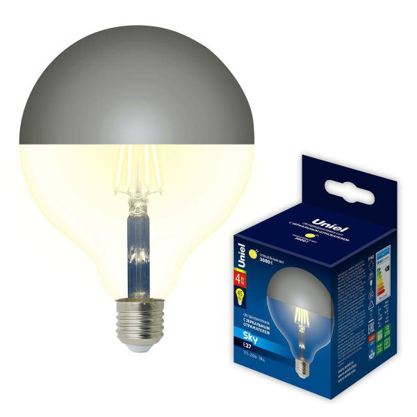 Лампа светодиодная Uniel E27 4W 3000K зеркальная LED-G125-4W/3000K/E27/CL MIRROR/CHROME PLS02WH UL-00011793 Лампа светодиодная Uniel E27 4W 3000K зеркальная LED-G125-4W/3000K/E27/CL MIRROR/CHROME PLS02WH UL-00011793