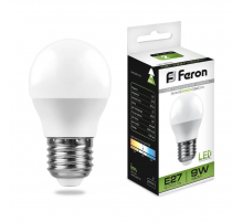 Лампа светодиодная Feron E27 9W 4000K Шар Матовая LB-550 25805 Лампа светодиодная Feron E27 9W 4000K Шар Матовая LB-550 25805
