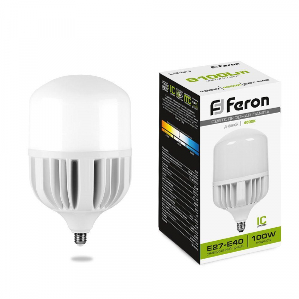 Лампа светодиодная Feron E27-E40 100W 4000K матовая LB-65 38219 Лампа светодиодная Feron E27-E40 100W 4000K матовая LB-65 38219