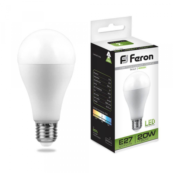 Лампа светодиодная Feron E27 20W 4000K Шар Матовая LB-98 25788 Лампа светодиодная Feron E27 20W 4000K Шар Матовая LB-98 25788