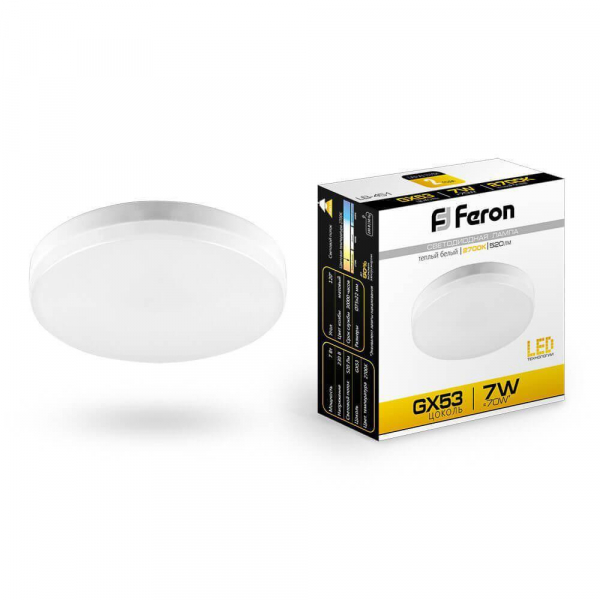 Лампа светодиодная Feron GX53 7W 2700K Таблетка Матовая LB-451 25831 Лампа светодиодная Feron GX53 7W 2700K Таблетка Матовая LB-451 25831