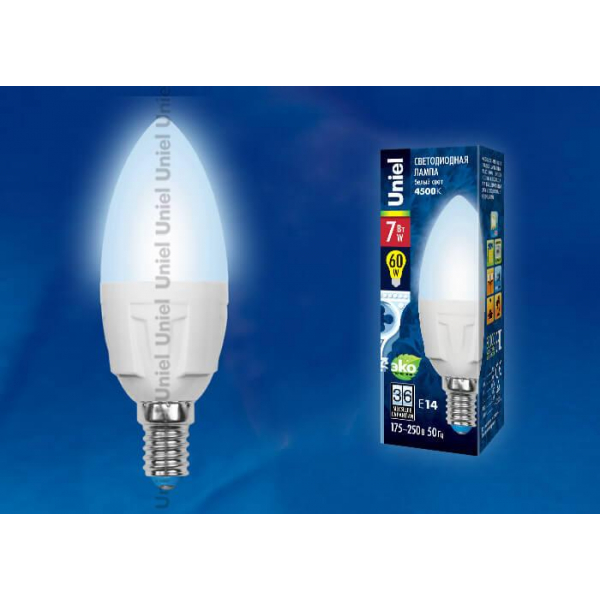 Лампа светодиодная Uniel E14 7W 4000K матовая LED-C37 7W/NW/E14/FR PLP01WH UL-00002411 Лампа светодиодная Uniel E14 7W 4000K матовая LED-C37 7W/NW/E14/FR PLP01WH UL-00002411