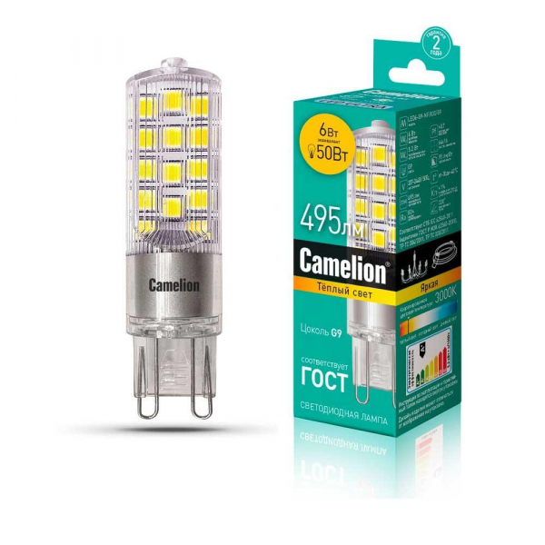 Лампа светодиодная Camelion G9 6W 3000K LED6-G9-NF/830/G9 13706 Лампа светодиодная Camelion G9 6W 3000K LED6-G9-NF/830/G9 13706