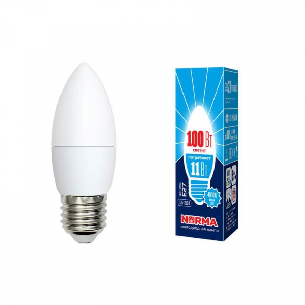 Лампа светодиодная E27 11W 4000K матовая LED-C37-11W/NW/E27/FR/NR UL-00003814 Лампа светодиодная E27 11W 4000K матовая LED-C37-11W/NW/E27/FR/NR UL-00003814