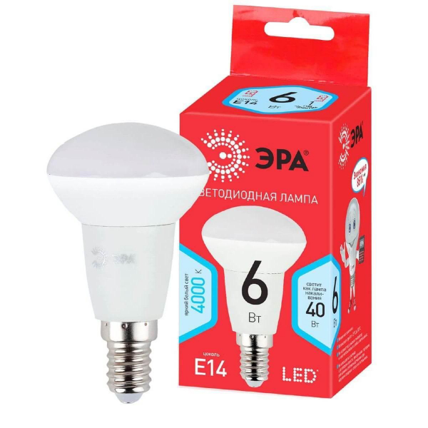Лампа светодиодная ЭРА E14 6W 4000K матовая LED R50-6W-840-E14 R Б0050700 Лампа светодиодная ЭРА E14 6W 4000K матовая LED R50-6W-840-E14 R Б0050700