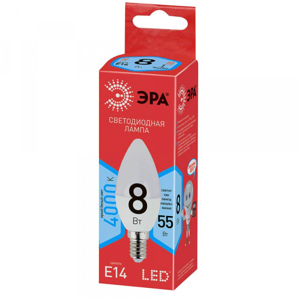 Лампа светодиодная ЭРА E14 8W 4000K матовая ECO LED B35-8W-840-E14 Б0030019 Лампа светодиодная ЭРА E14 8W 4000K матовая ECO LED B35-8W-840-E14 Б0030019