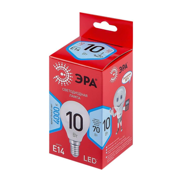 Лампа светодиодная ЭРА E14 10W 4000K матовая LED P45-10W-840-E14 R Б0050233 Лампа светодиодная ЭРА E14 10W 4000K матовая LED P45-10W-840-E14 R Б0050233
