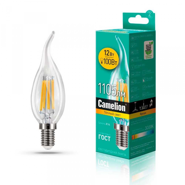 Лампа светодиодная Camelion E14 12W 3000K LED12-CW35-FL/830/E14 13710 Лампа светодиодная Camelion E14 12W 3000K LED12-CW35-FL/830/E14 13710