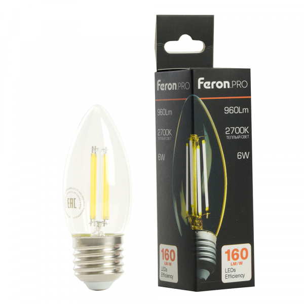 Лампа светодиодная Feron.PRO LB-1206 Свеча E27 960LM 6W 175-265V 2700K 51238 Лампа светодиодная Feron.PRO LB-1206 Свеча E27 960LM 6W 175-265V 2700K 51238