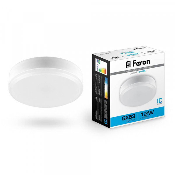 Лампа светодиодная Feron GX53 12W 6400K Таблетка Матовая LB-45325868 Лампа светодиодная Feron GX53 12W 6400K Таблетка Матовая LB-45325868