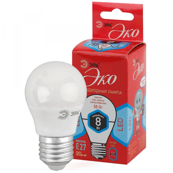 Лампа светодиодная ЭРА E27 8W 4000K матовая LED P45-8W-840-E27 R Б0049645 Лампа светодиодная ЭРА E27 8W 4000K матовая LED P45-8W-840-E27 R Б0049645