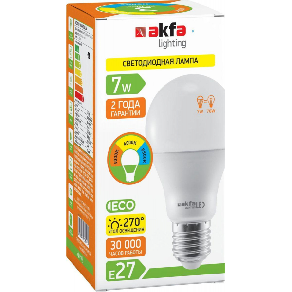 Лампа светодиодная Akfa Lighting E27 7W 3000/4000/6500K матовая FLLBL0727TCSA