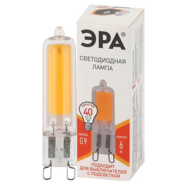 Лампа светодиодная ЭРА G9 6W 2700K прозрачная LED JCD-6W-GL-827-G9 Б0049085 Лампа светодиодная ЭРА G9 6W 2700K прозрачная LED JCD-6W-GL-827-G9 Б0049085